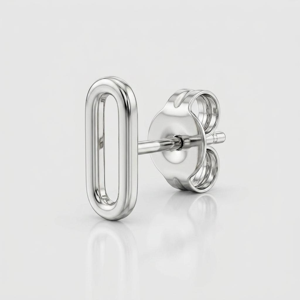 14k White Gold Paperclip Link Stud Earrings