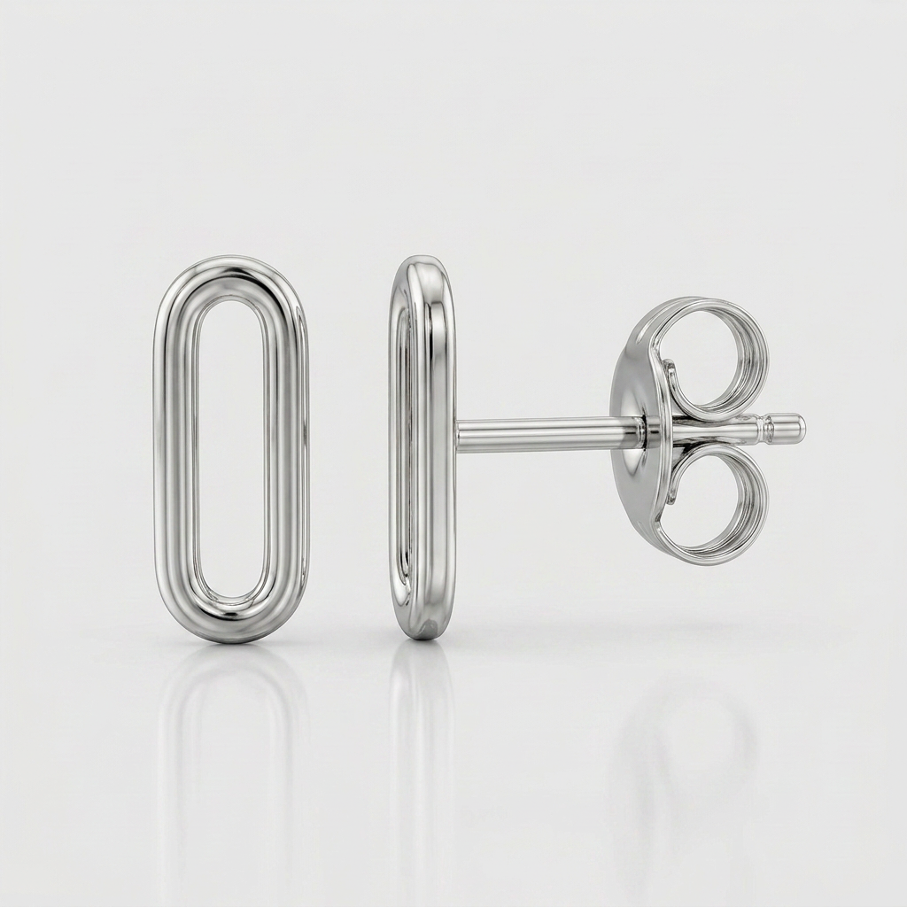 14k White Gold Paperclip Link Stud Earrings