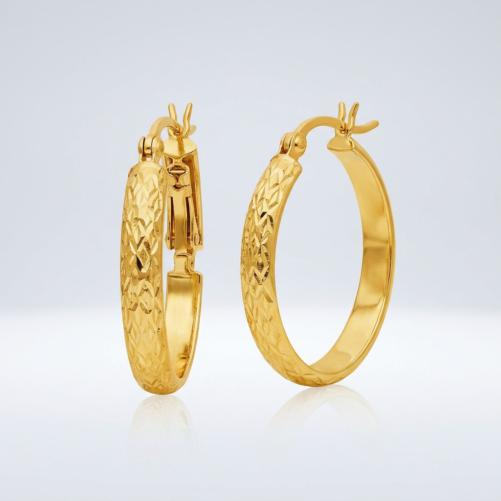 10k Yellow Gold Hammered Oval Hoop Earrings