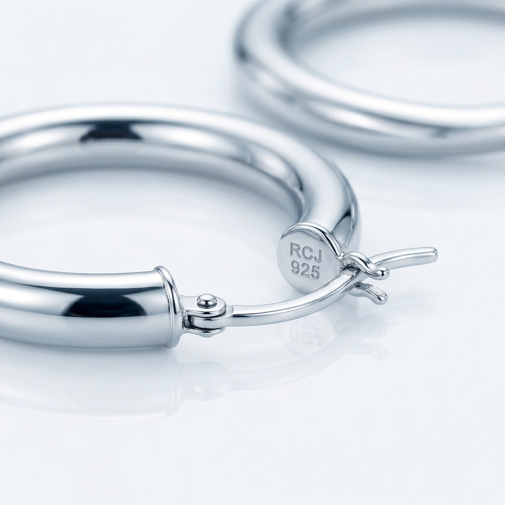Sterling Silver Rhodium Plated Thick Style Polished Hoop Earrings (25mm)
