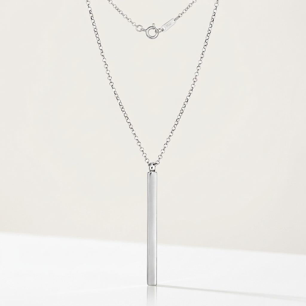 Sterling Silver 24 inch Necklace with Long Polished Bar Pendant