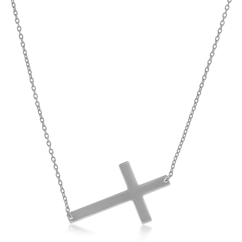 14k White Gold Plain Cross Motif Necklace