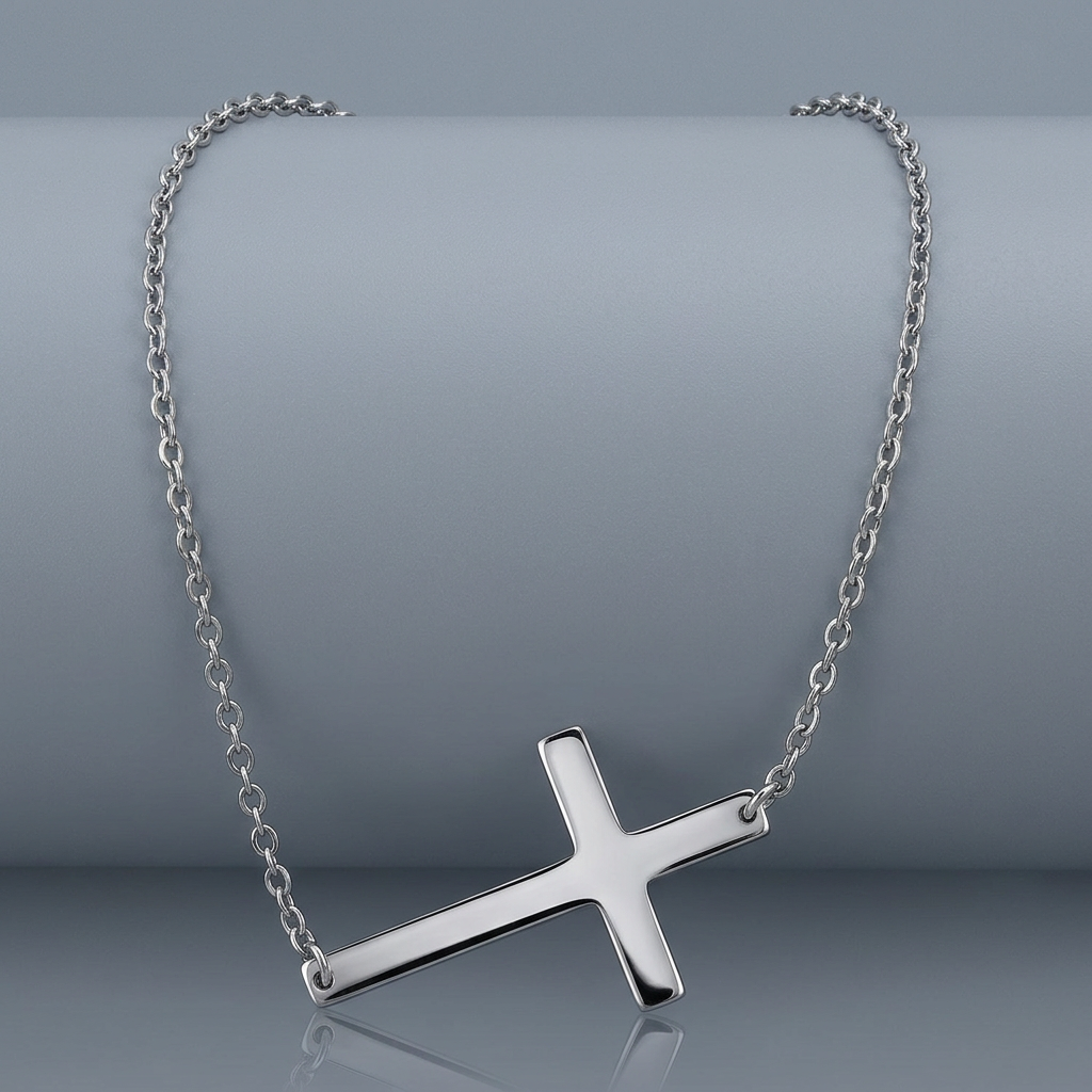14k White Gold Plain Cross Motif Necklace