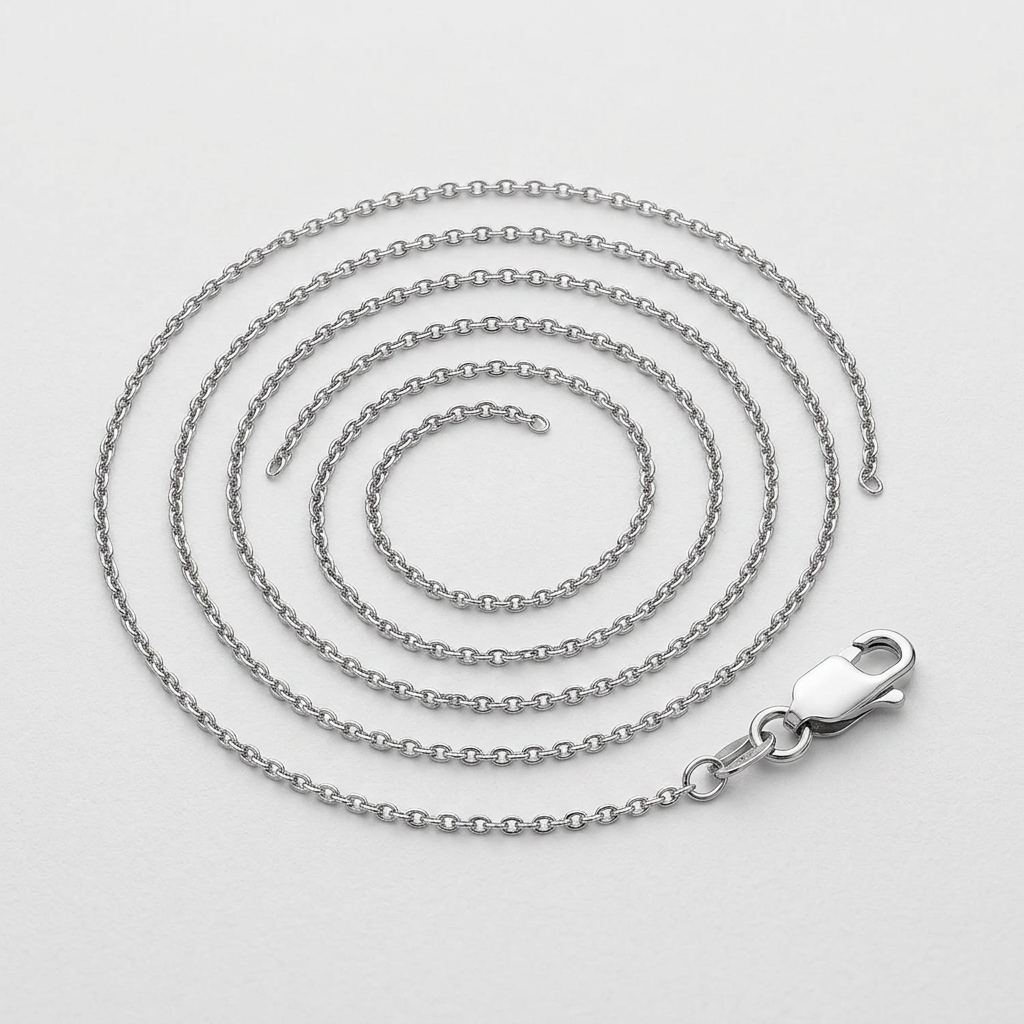 14k White Gold Oval Cable Link Chain 0.6mm