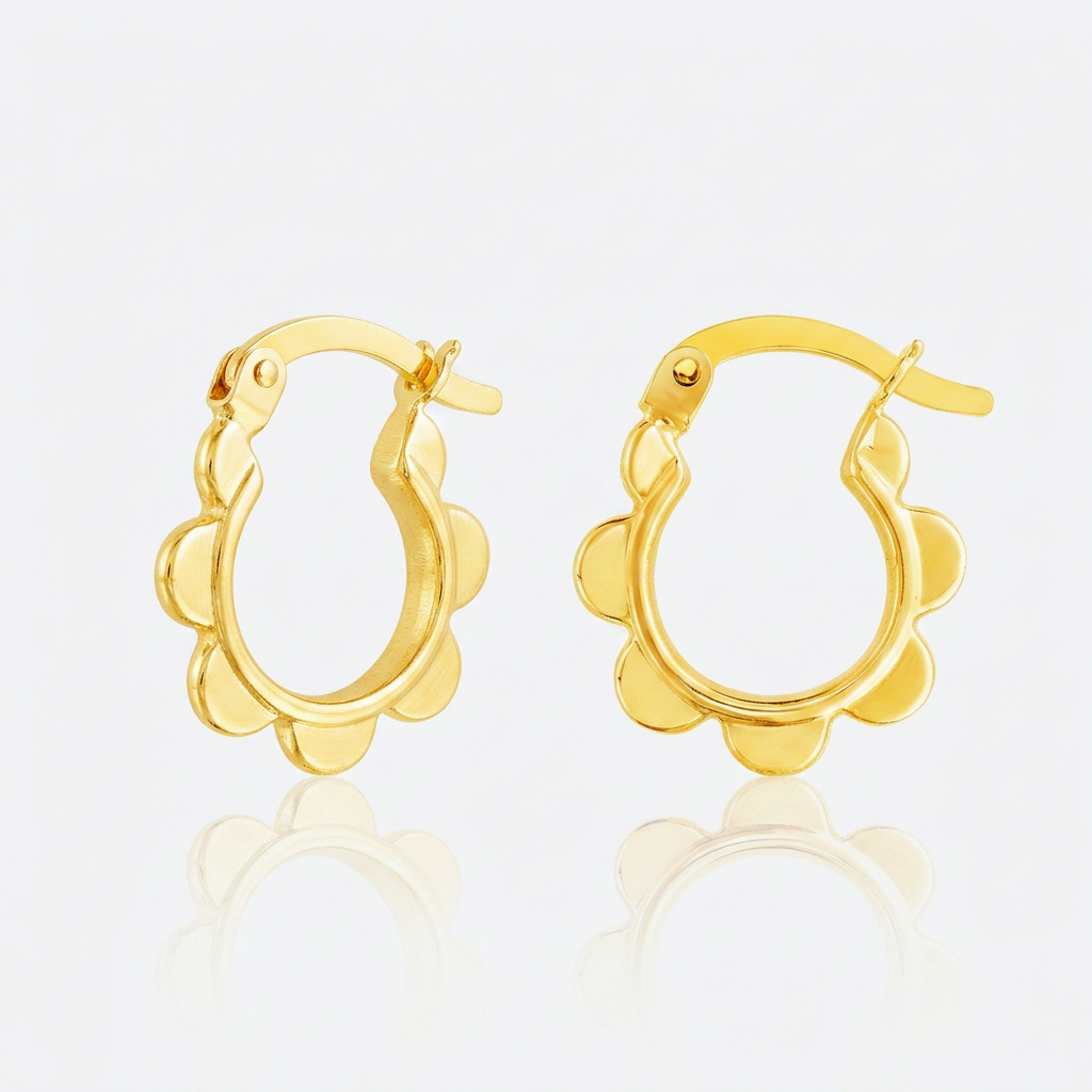 14k Yellow Gold Scalloped Hoop Earrings
