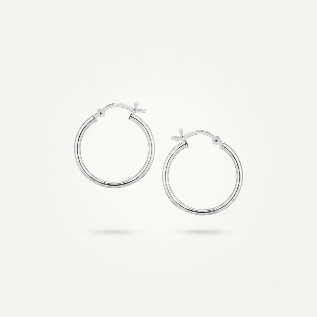 Sterling Silver Polished Thin Hoop Earrings with Rhodium Plating (20mm)