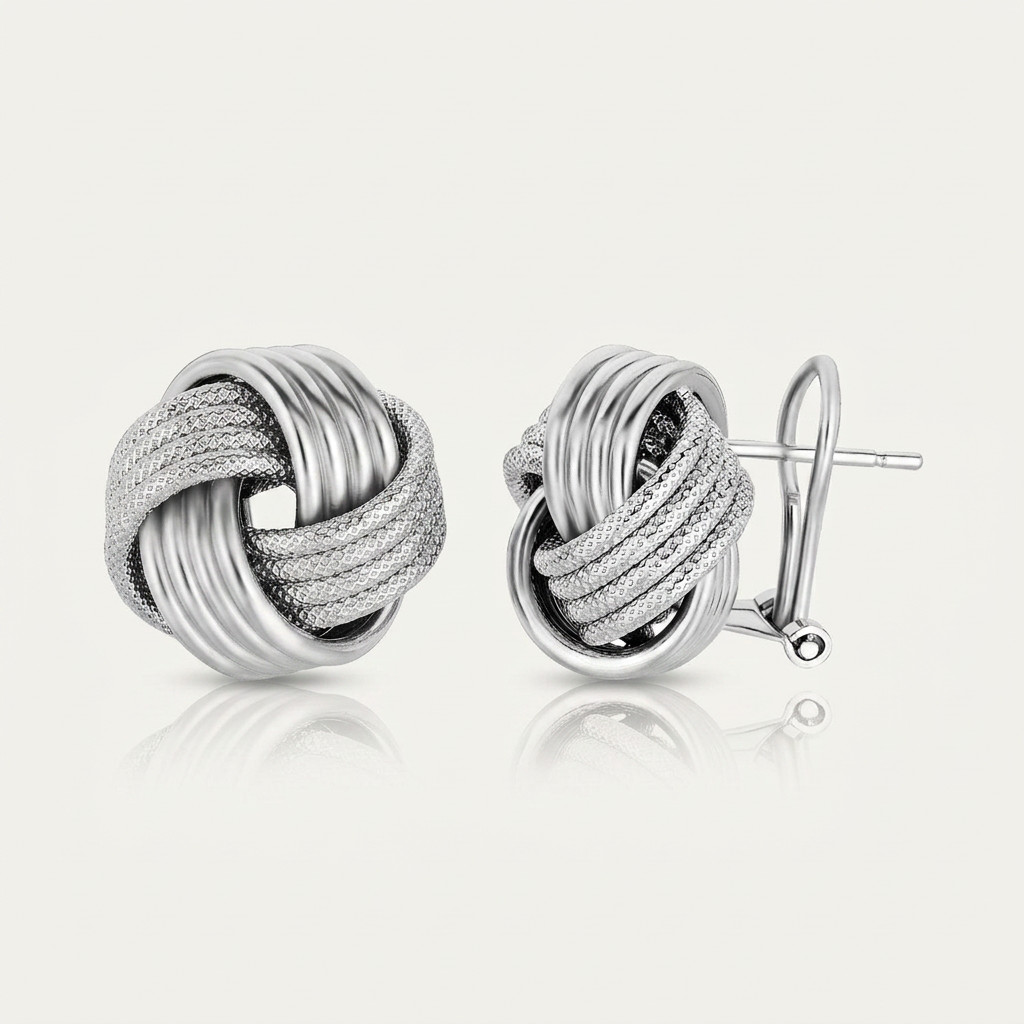 Sterling Silver Groove Textured Love Knot Earrings