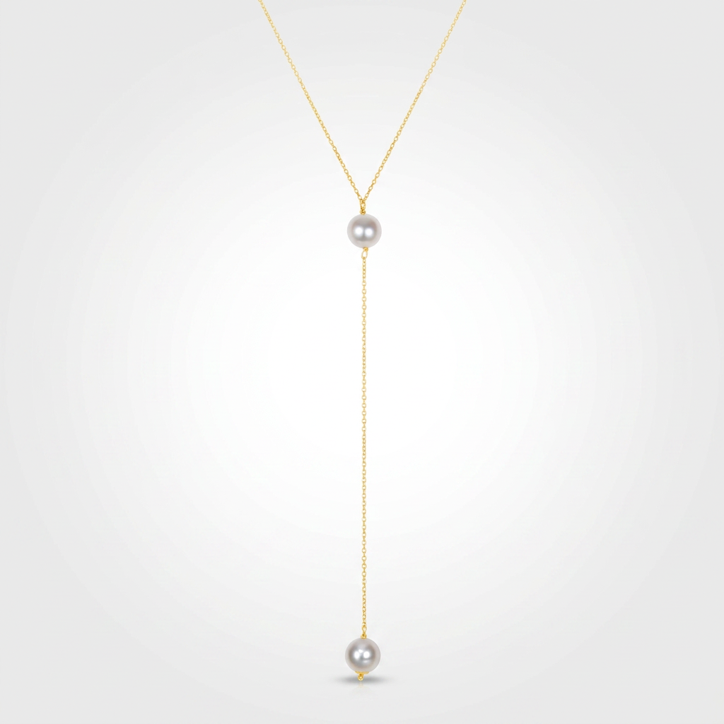 14k Yellow Gold Lariat Necklace with Pearls