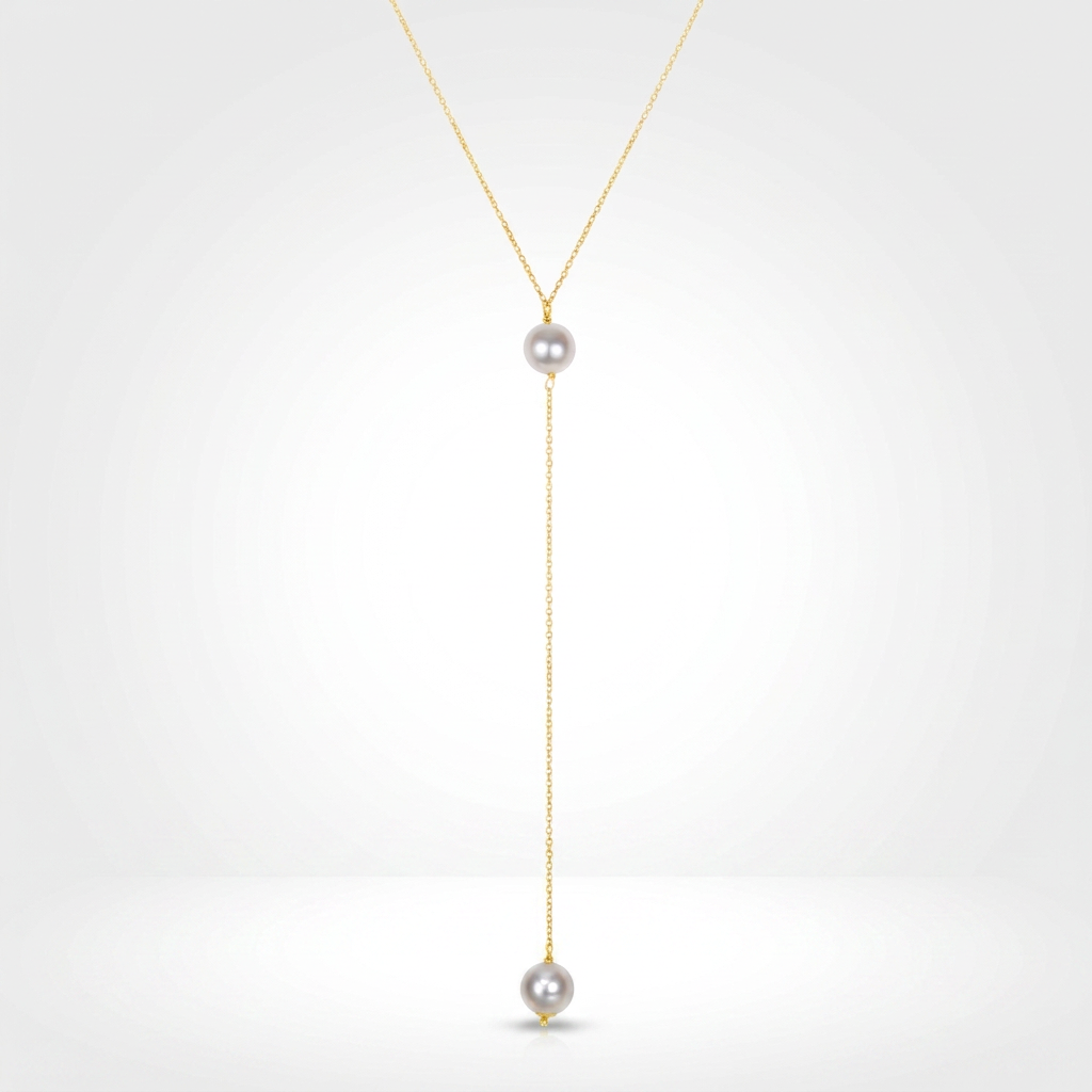 14k Yellow Gold Lariat Necklace with Pearls