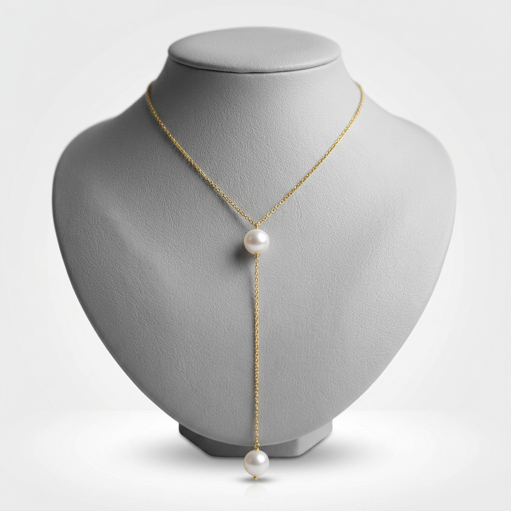 14k Yellow Gold Lariat Necklace with Pearls