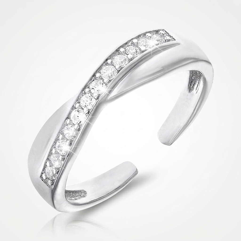 Toe Ring with Crossover Motif in Sterling Silver with Cubic Zirconia