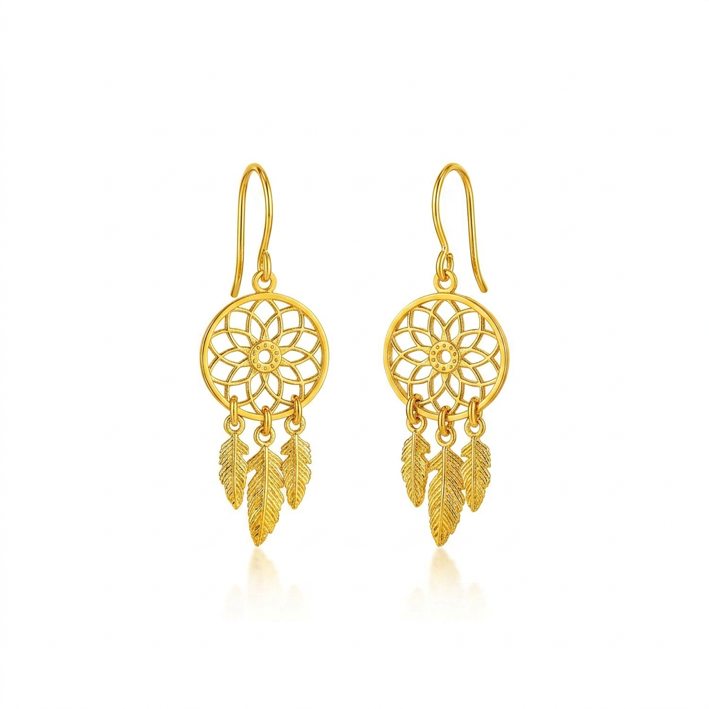 Dream Catcher Earrings in 14k Yellow Gold