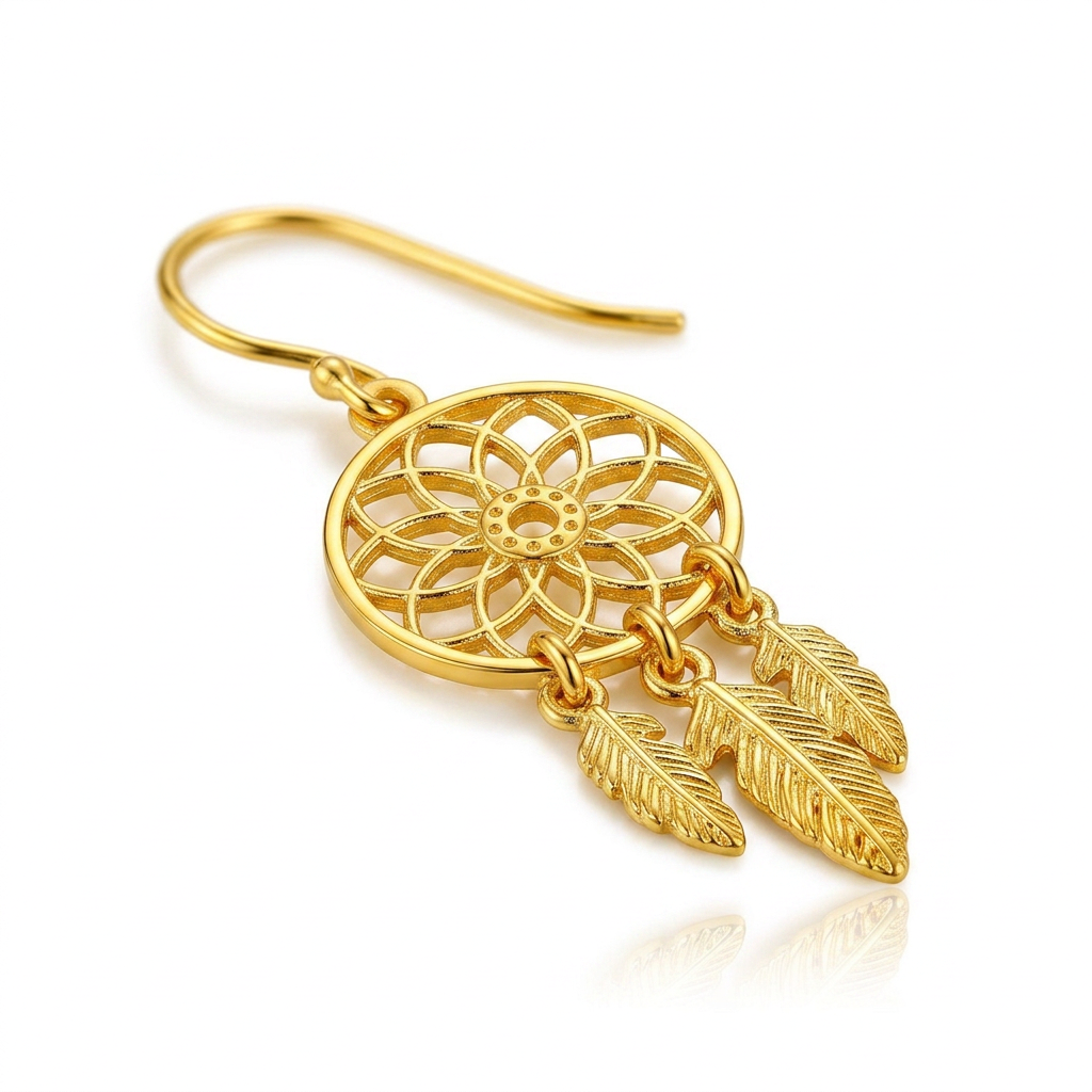Dream Catcher Earrings in 14k Yellow Gold