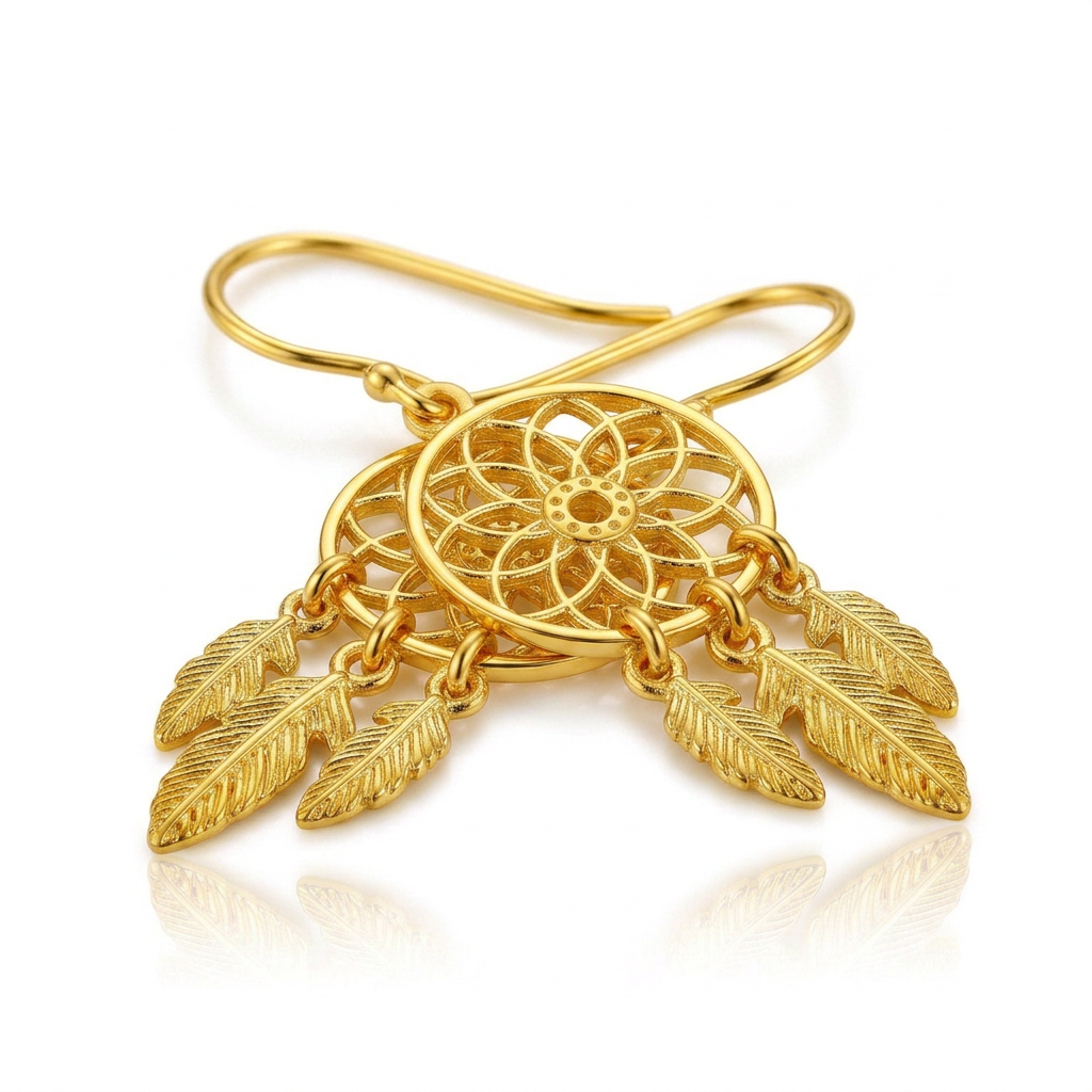 Dream Catcher Earrings in 14k Yellow Gold