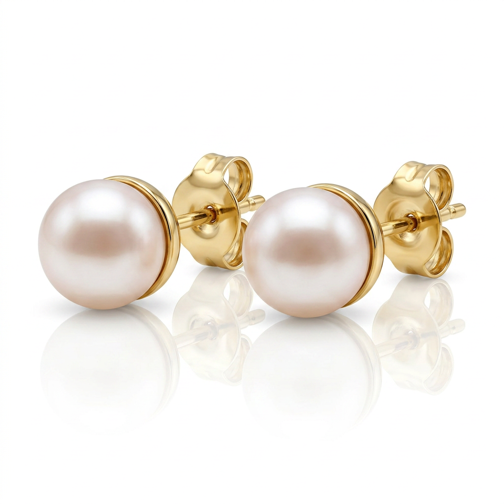14k Yellow Gold Freshwater Cultured White Pearl Stud Earrings (7.0 mm)