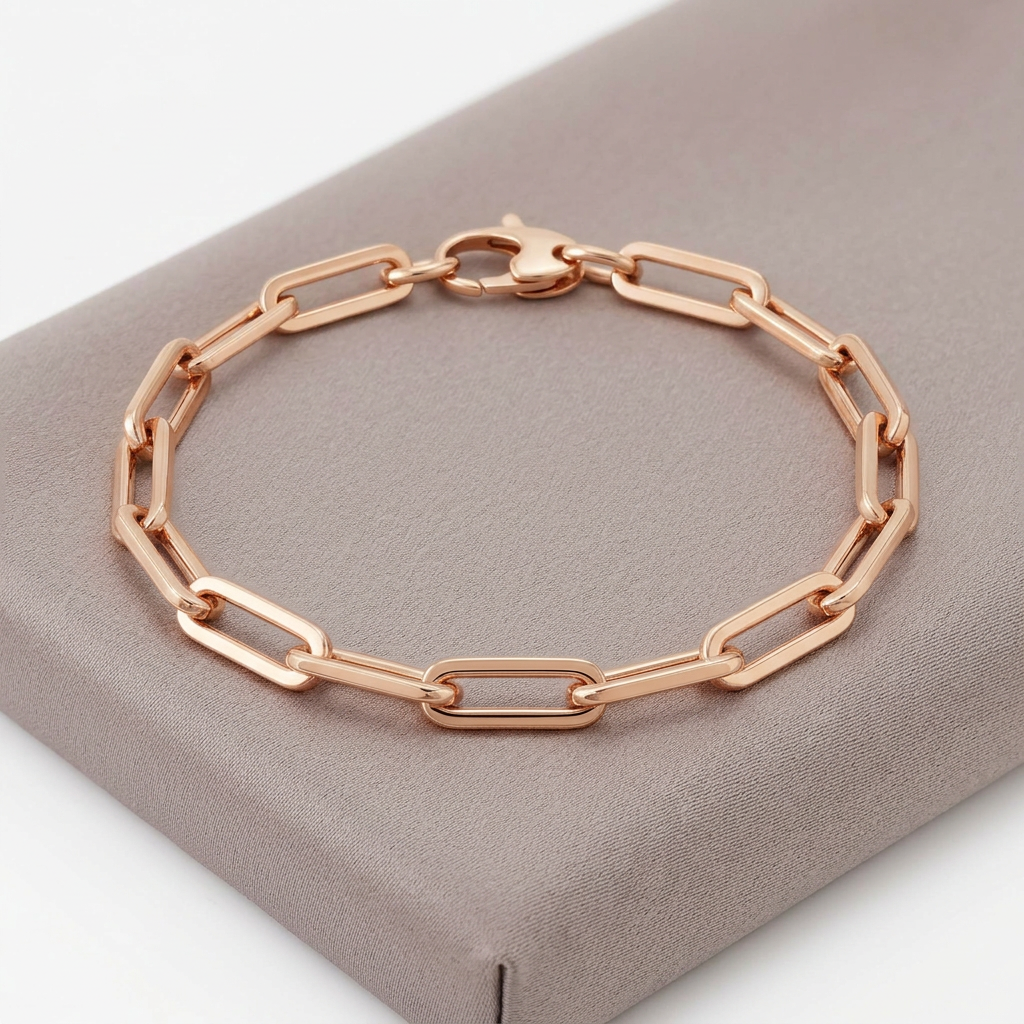 14K Rose Gold Bold Paperclip Chain Bracelet