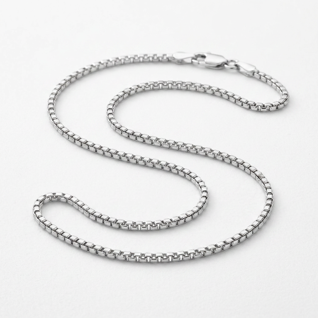 Sterling Silver Rhodium Plated Round Box Chain 1.3mm