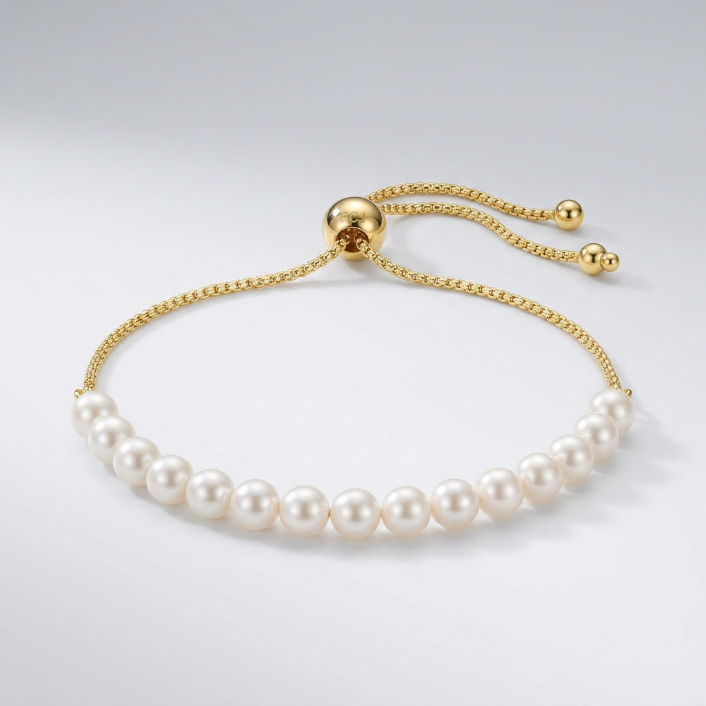 14k Yellow Gold Adjustable Friendship Bracelet with Pearls