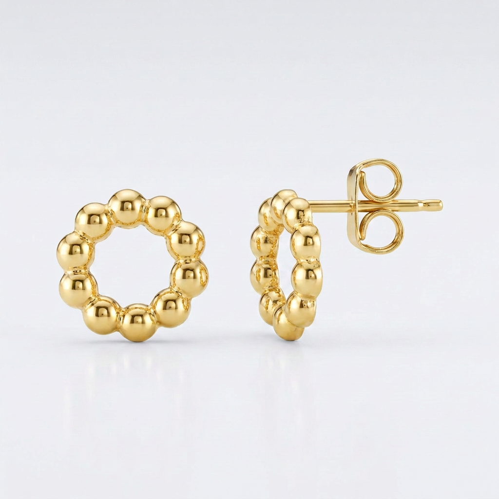 14K Yellow Gold Beaded Circle Earrings