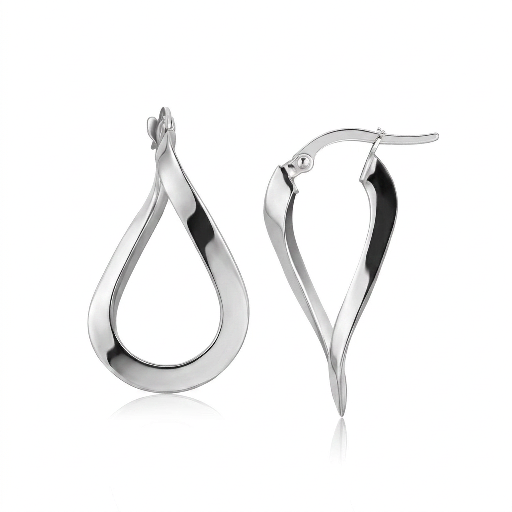 14k White Gold Twisted Freeform Hoop Earrings