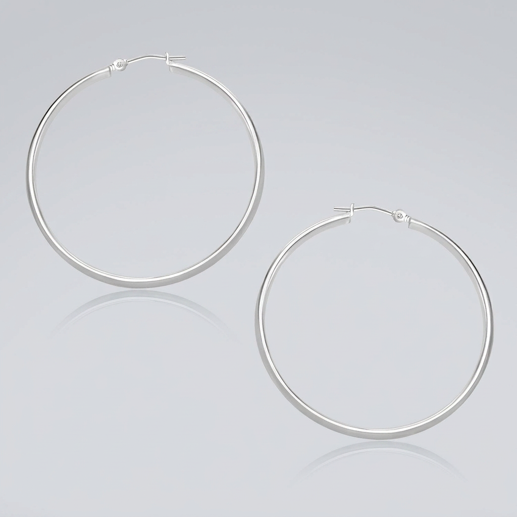 10k White Gold Polished Hoop Earrings (30mm)