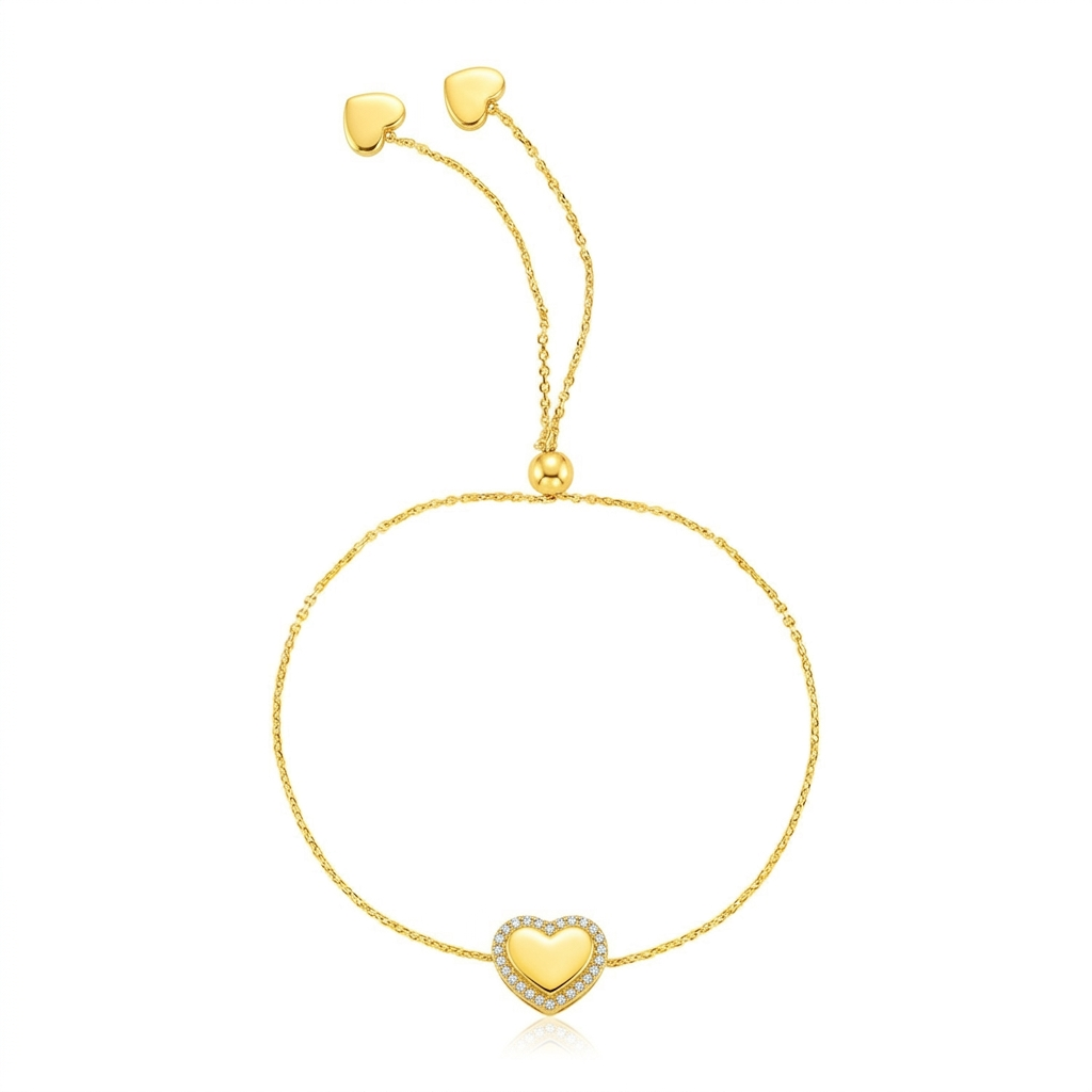 14k Yellow Gold Adjustable Heart Bracelet
