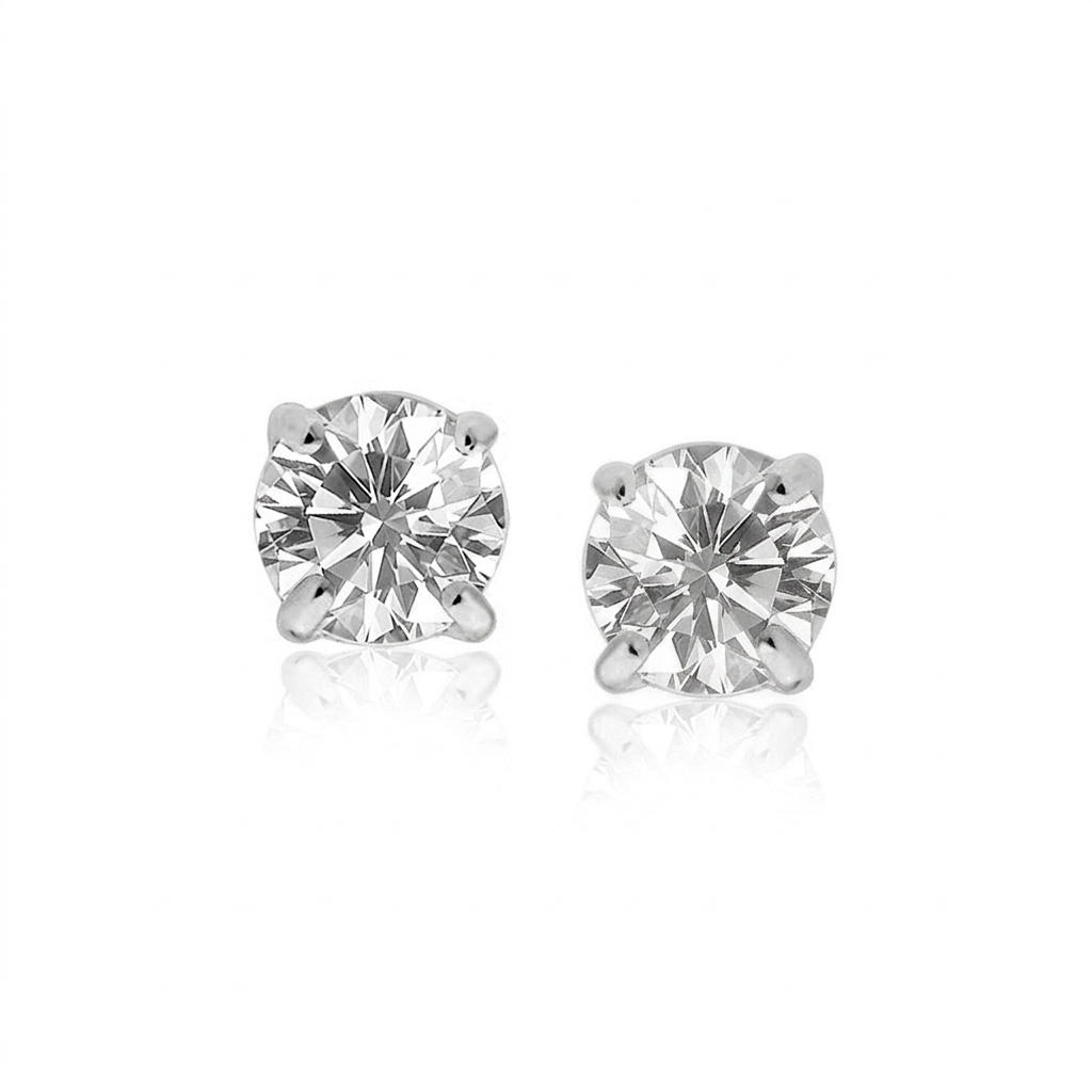 14k White Gold 8.0mm Round CZ Stud Earrings