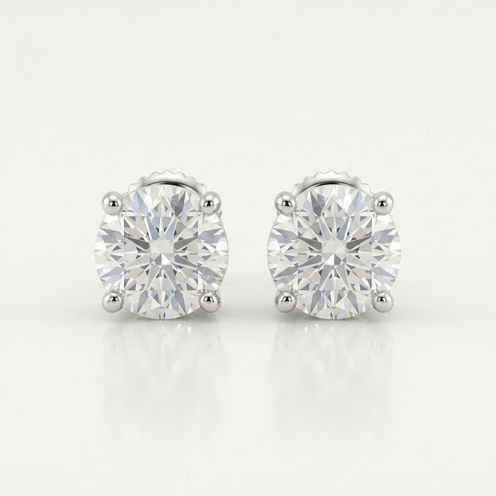 14k White Gold 8.0mm Round CZ Stud Earrings