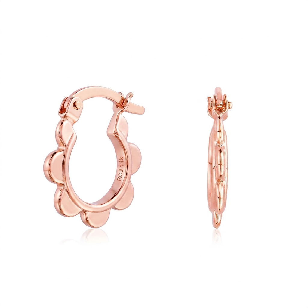 14k Rose Gold Scalloped Hoop Earrings