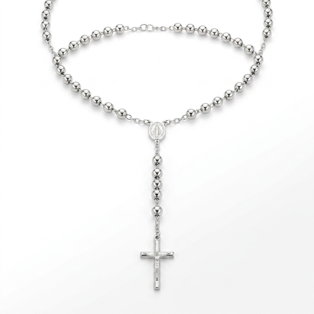 Rosary Chain and Large Bead Necklace in Sterling Silver