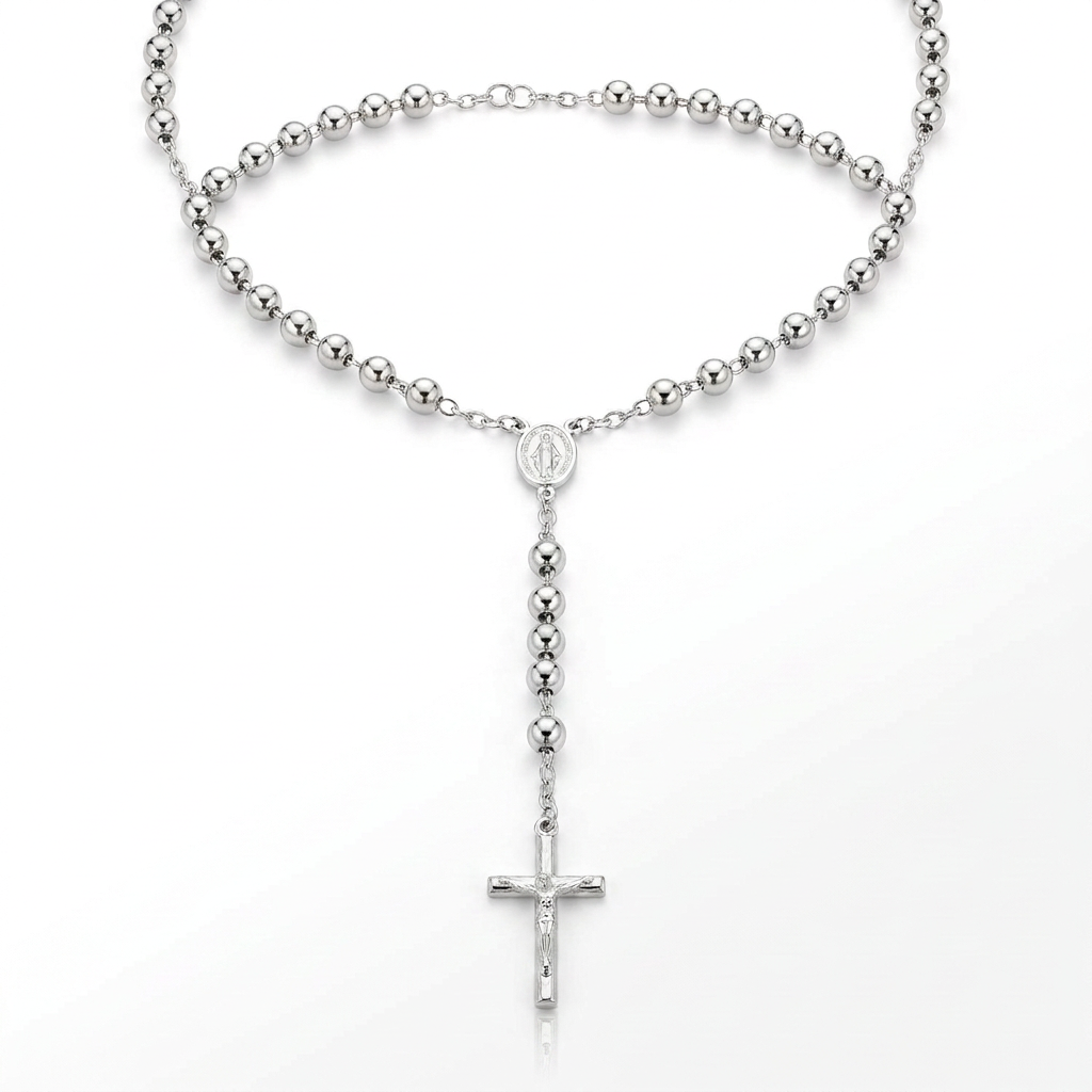 Rosary Chain and Large Bead Necklace in Sterling Silver