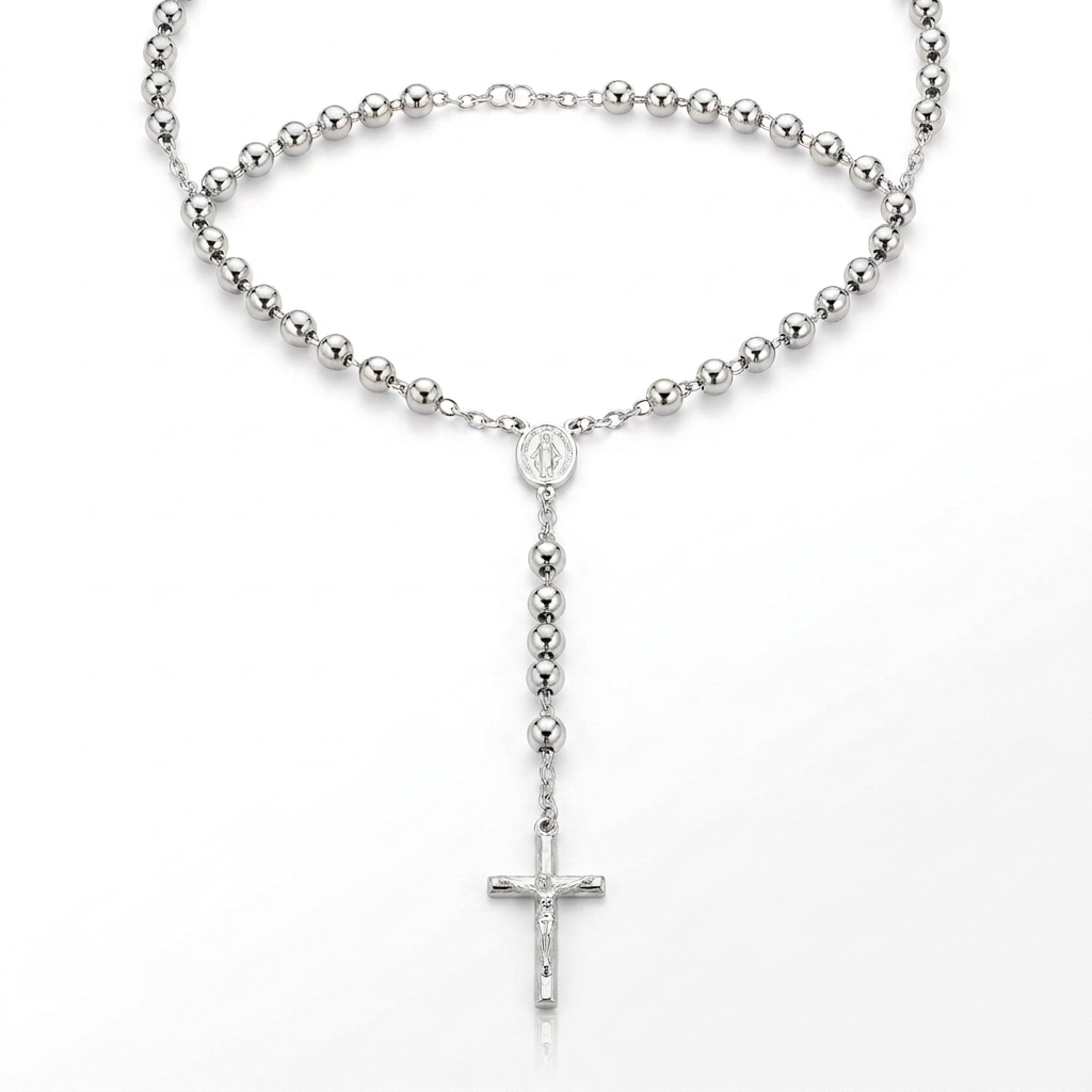 Rosary Chain and Large Bead Necklace in Sterling Silver
