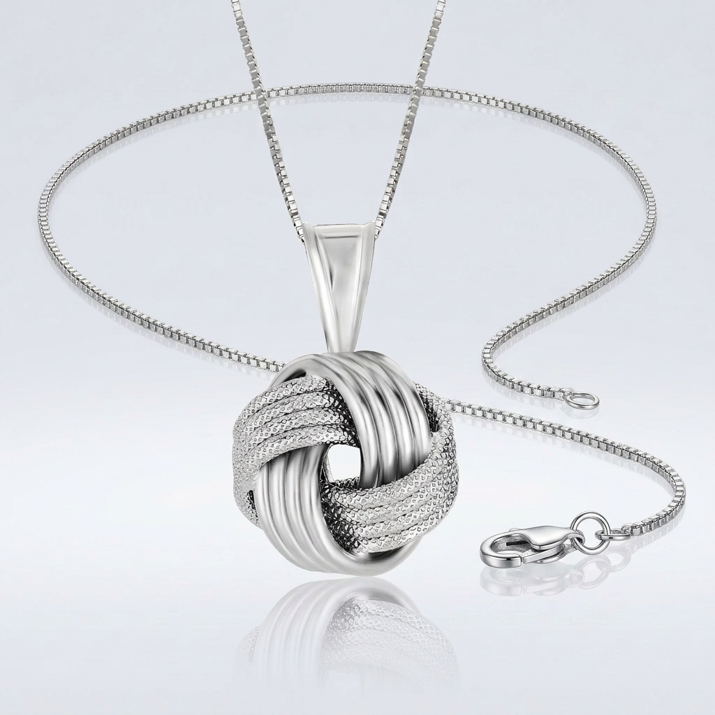 Sterling Silver Pendant with a Ridge Textured Love Knot Design