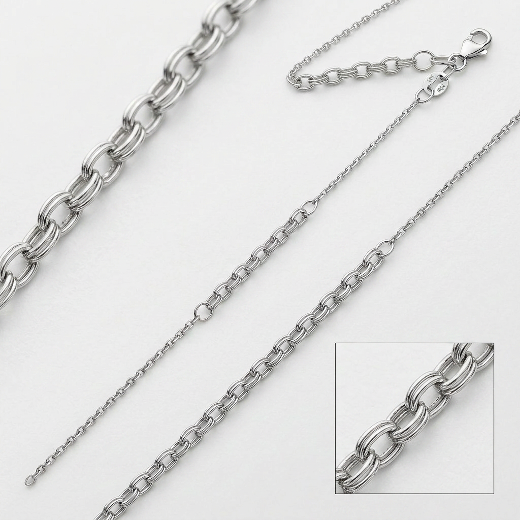 Double Extendable Cable Chain in 14k White Gold (1.0mm)