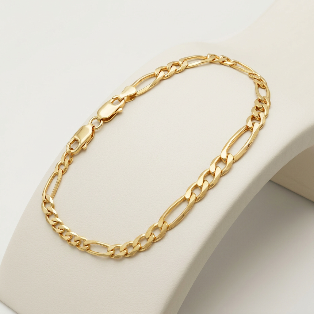 2.6mm 10k Yellow Gold Link Figaro Bracelet