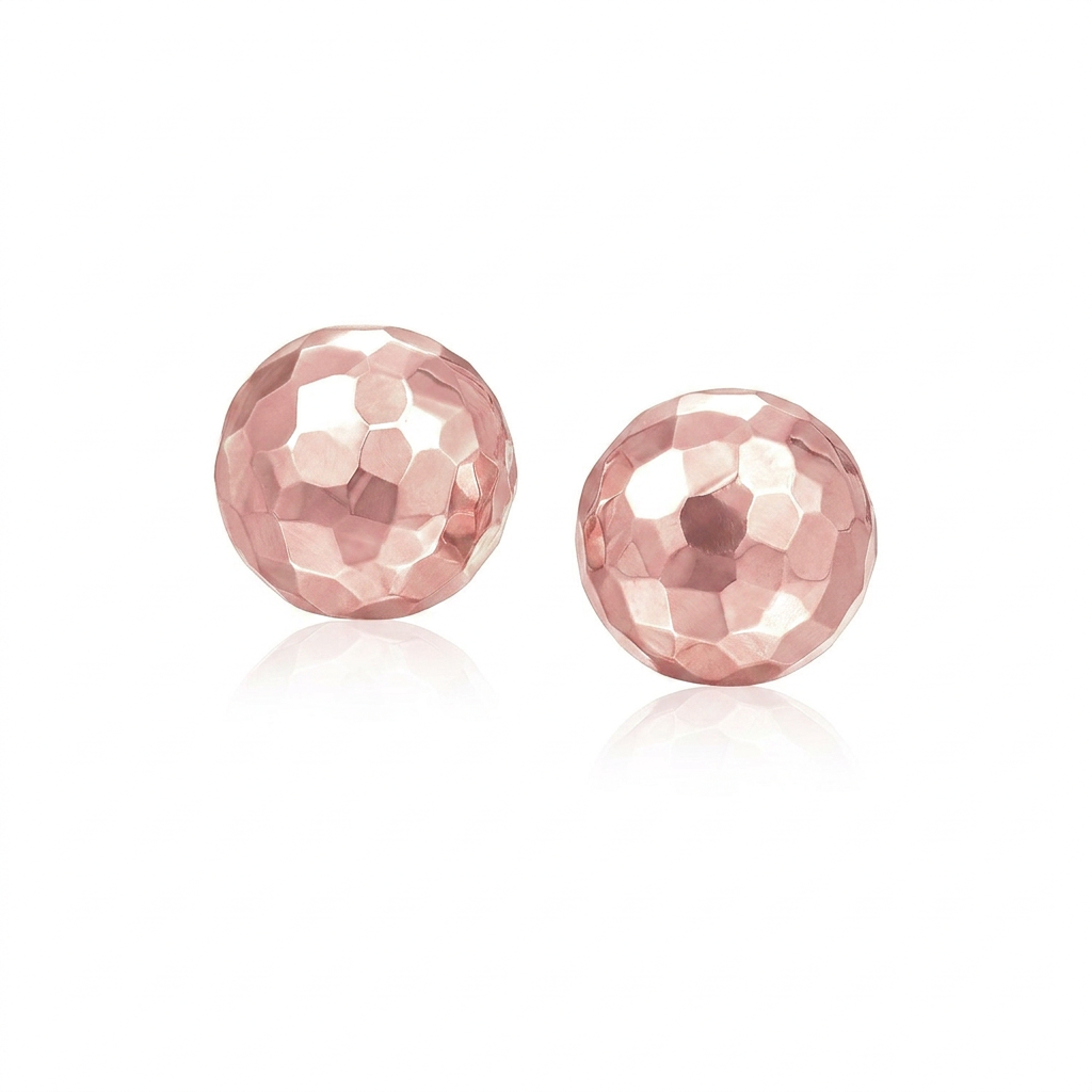 14k Rose Gold Round Faceted Style Stud Earrings