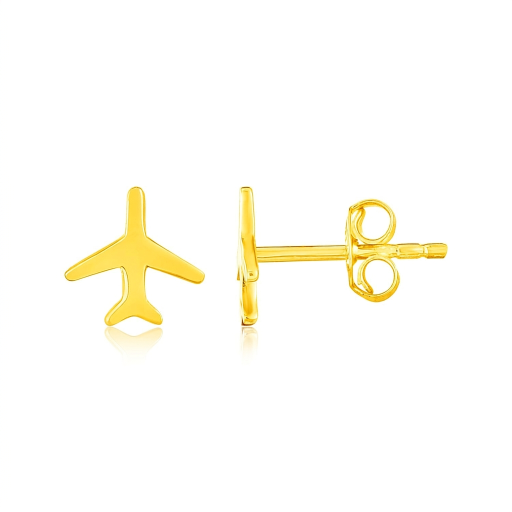 14K Yellow Gold Airplane Earrings