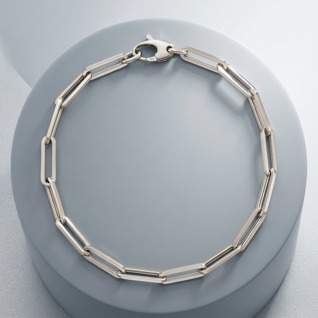 14K White Gold Bold Paperclip Chain Bracelet