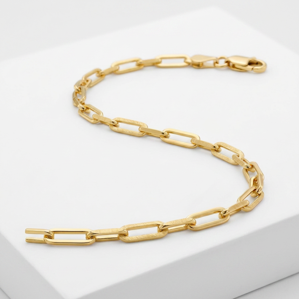 14k Yellow Gold Alternating Paperclip Bracelet (2.8mm)