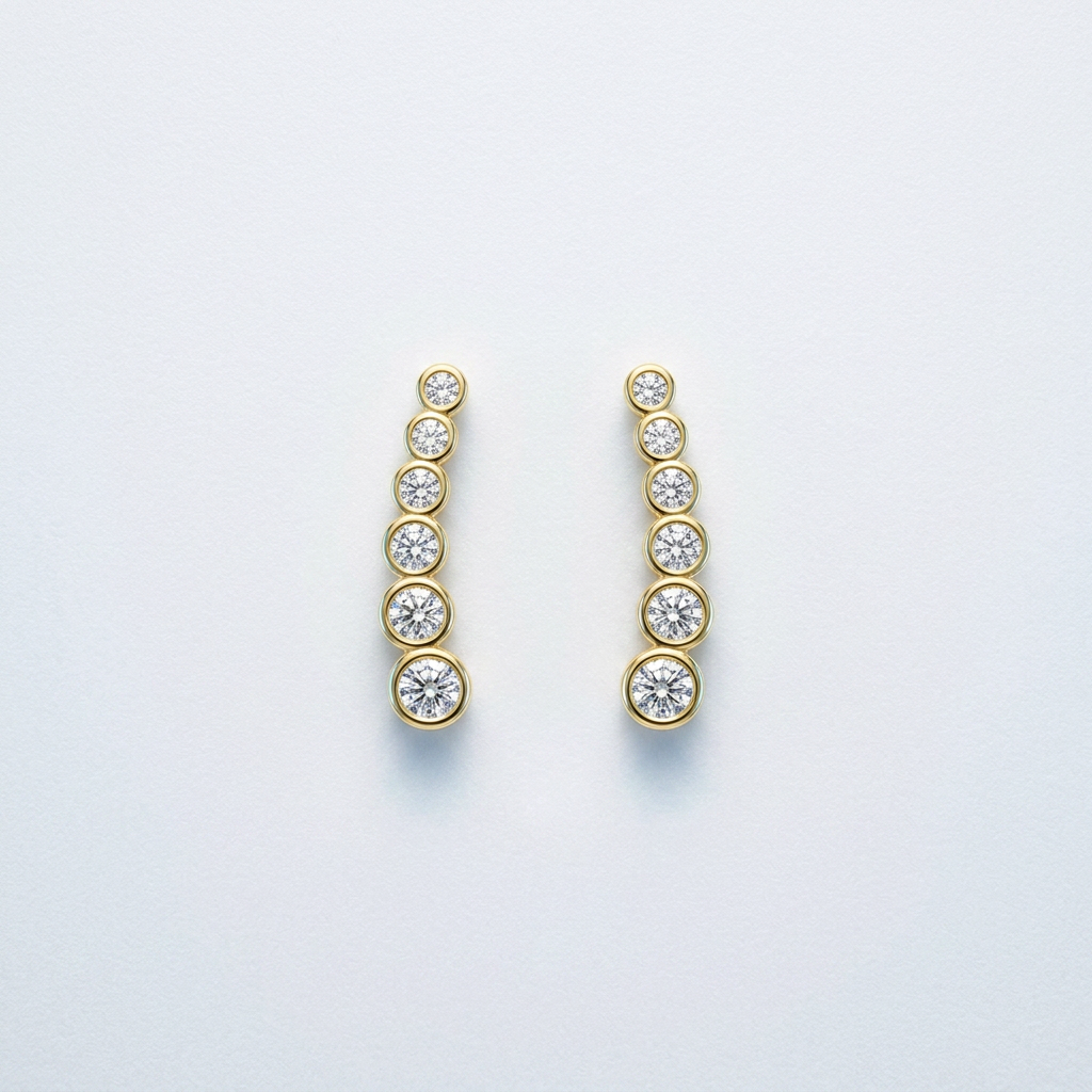 14k Yellow Gold Graduated Circles Climber Post Earrings with Cubic Zirconias