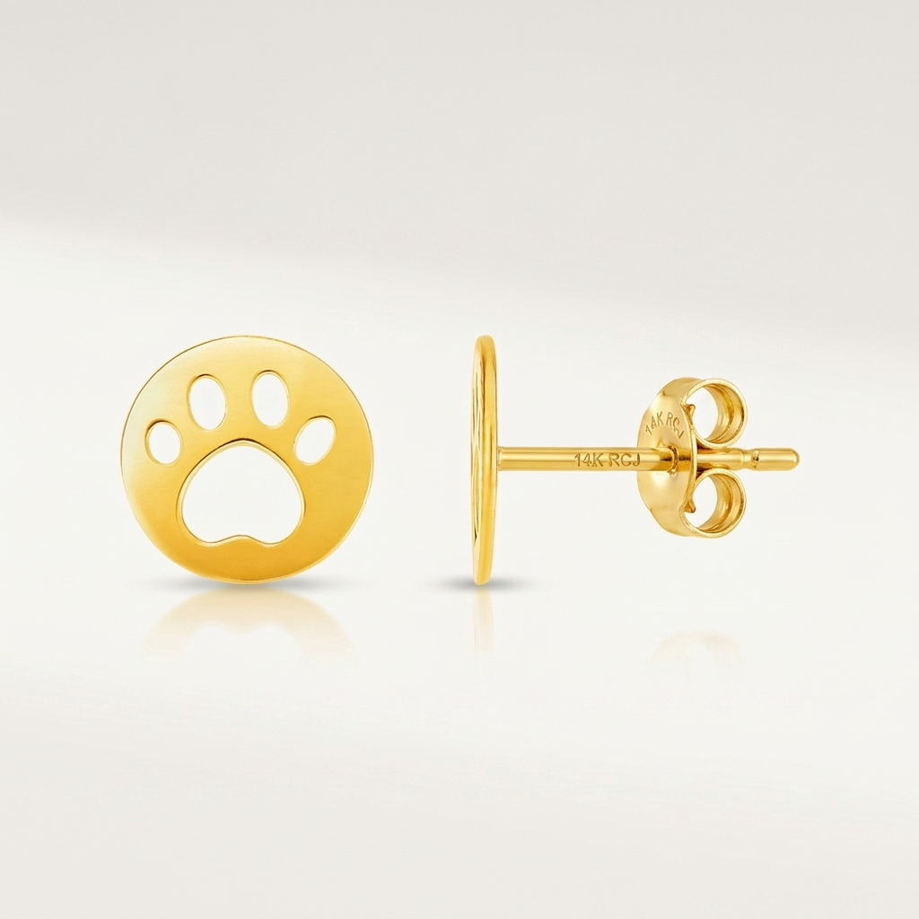 14k Yellow Gold Post Earrings with Paw Prints