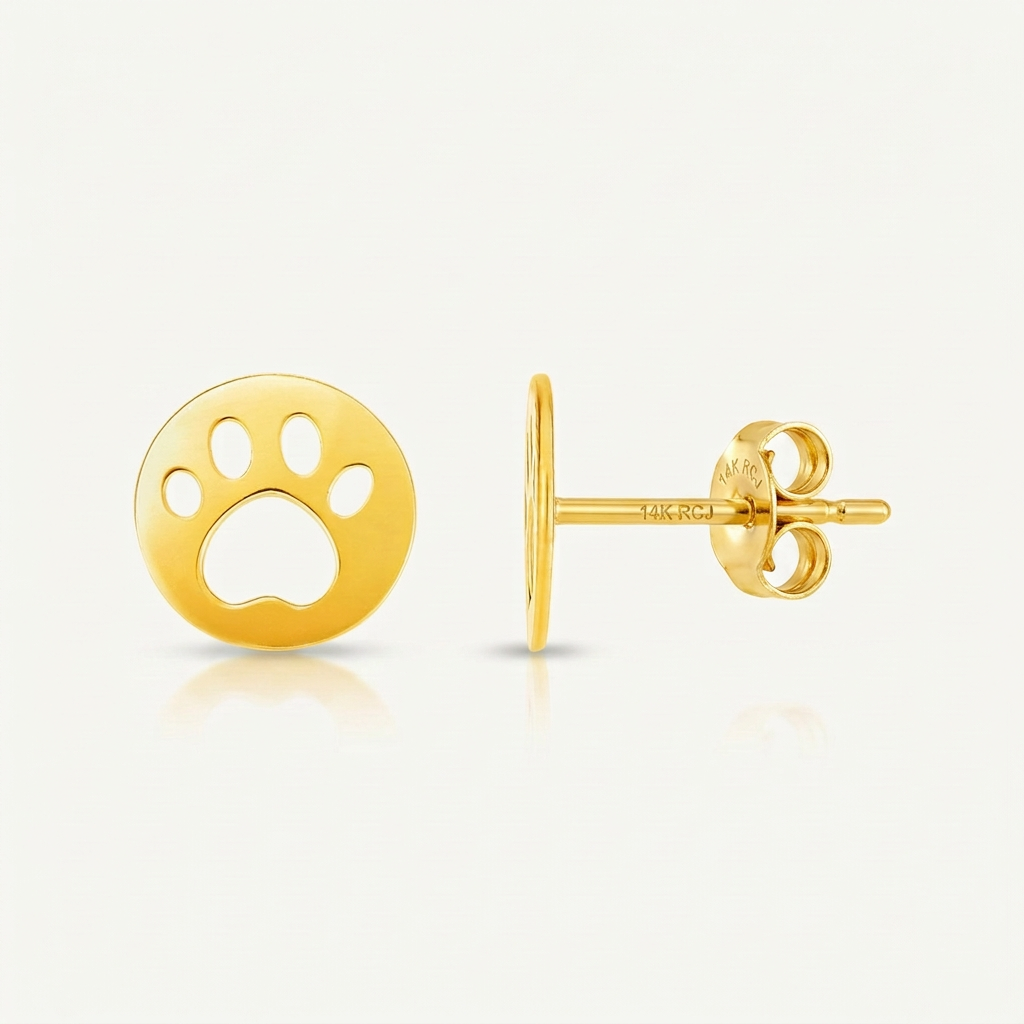14k Yellow Gold Post Earrings with Paw Prints