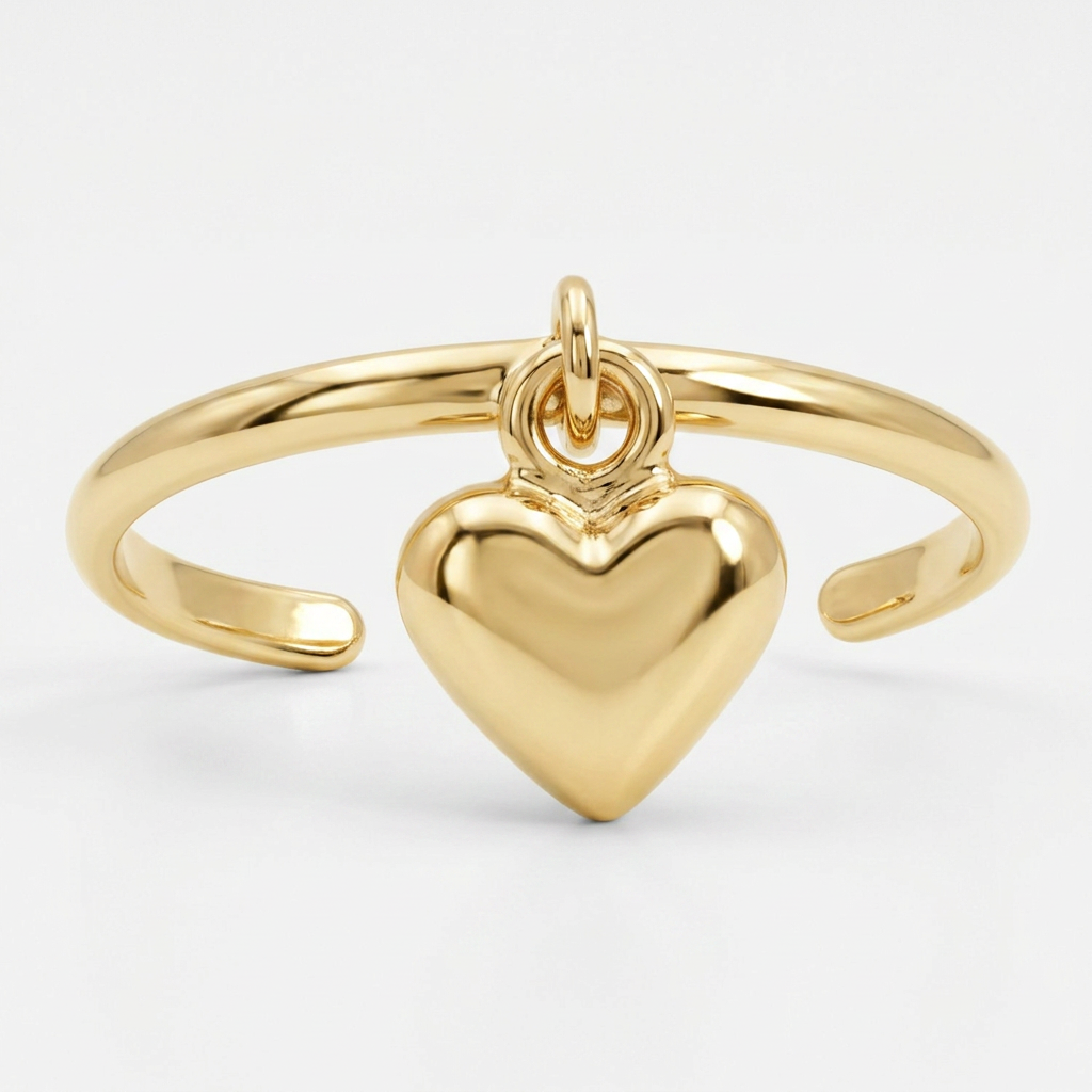 14k Yellow Gold Cuff Puffed Heart Toe Ring