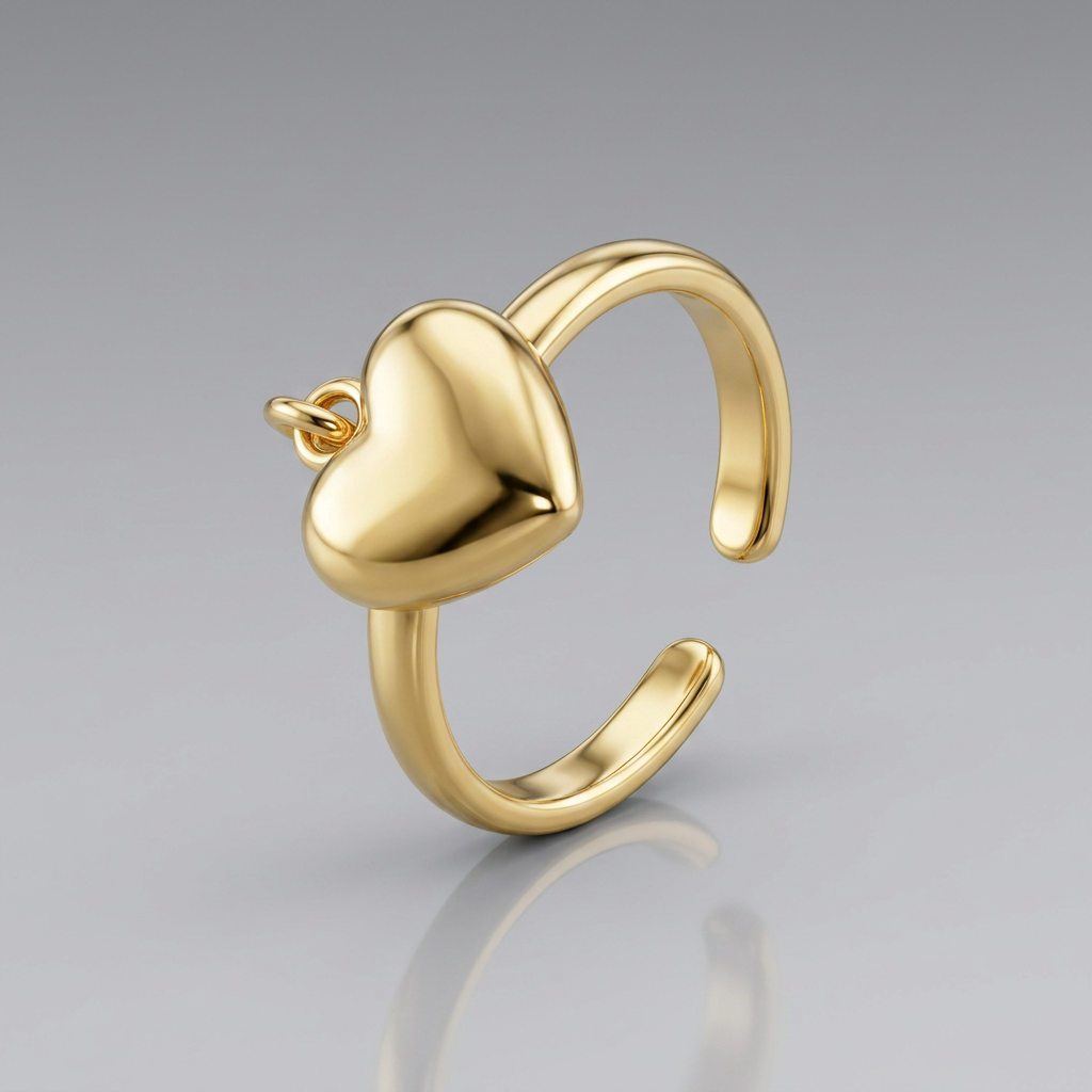 14k Yellow Gold Cuff Puffed Heart Toe Ring
