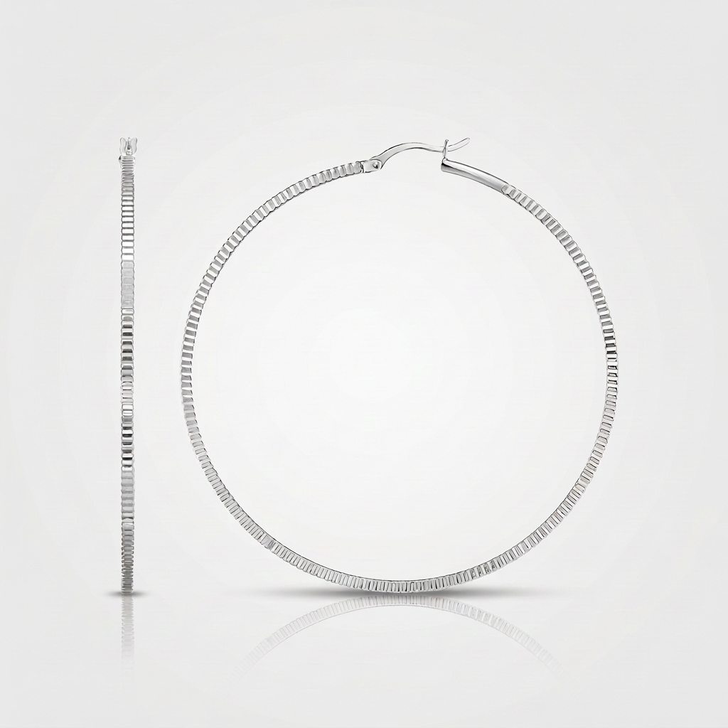 Ridge Textured Hoop Earrings in Sterling Silver