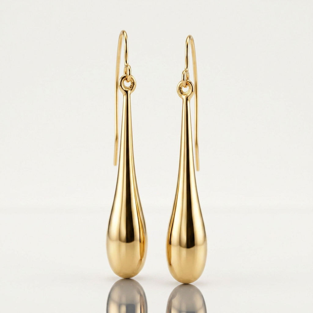 14k Yellow Gold Long Polished Teardrop Dangling Earrings
