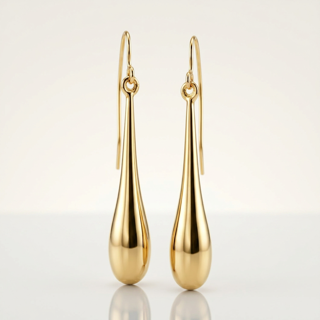 14k Yellow Gold Long Polished Teardrop Dangling Earrings