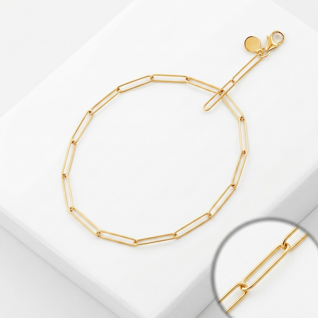 14k Yellow Gold Wire Paperclip Bracelet (2.7mm)
