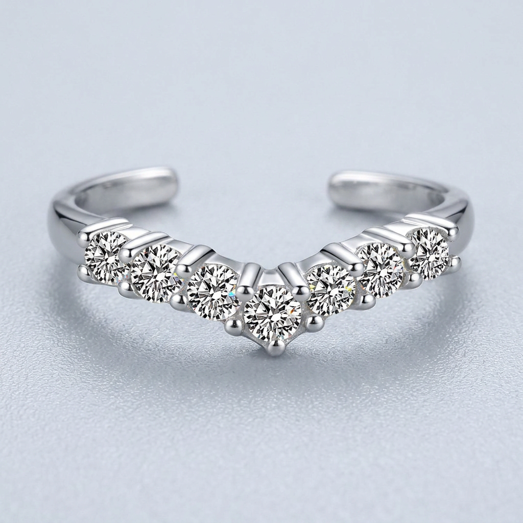 Sterling Silver Rhodium Finished V Shape Toe Ring with Cubic Zirconia Accents