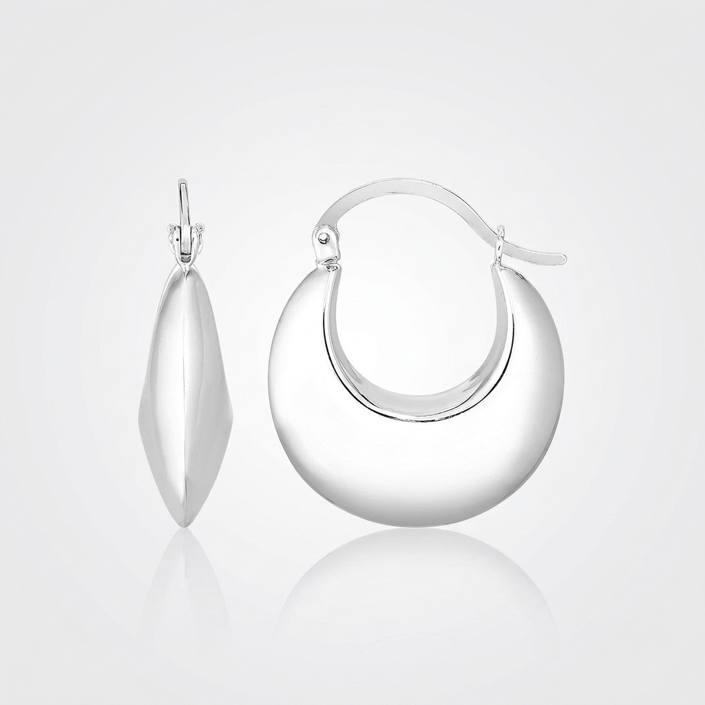 Sterling Silver Polished Puffed Hoop Earrings